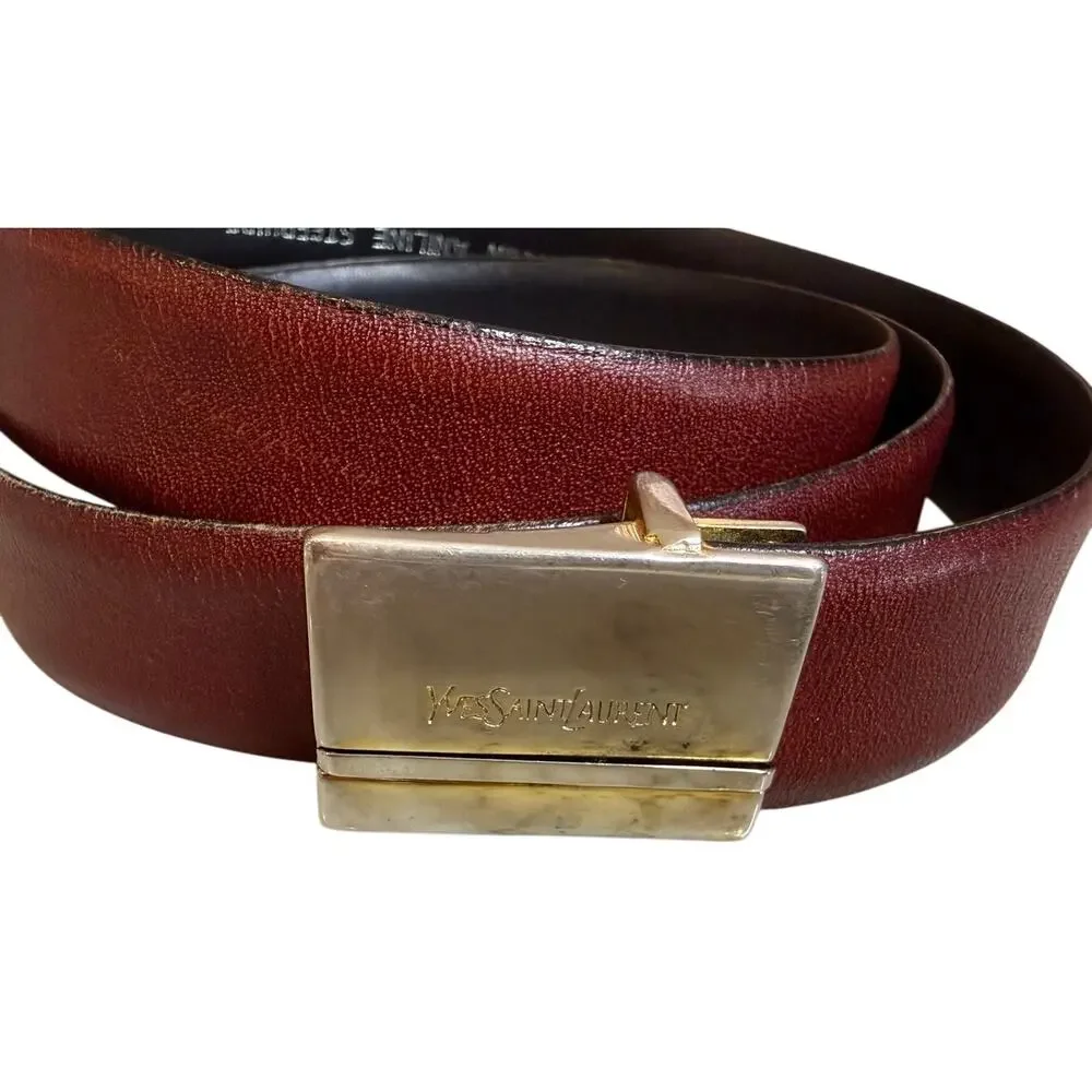 Vintage YSL Yves Saint Laurent Logo Belt Buckle Gold Tone